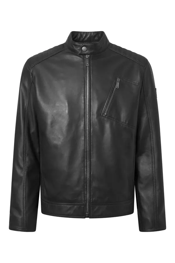Zip-Front Moto Jacket with Quilted Shoulders