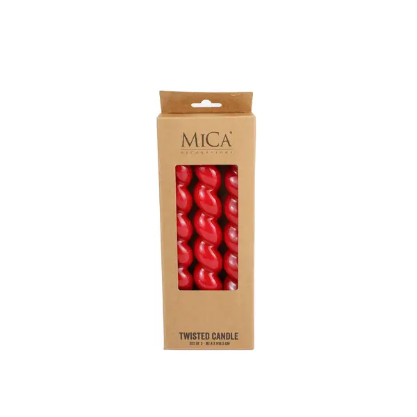 Twist dinner candle red glazed 3 pieces - h18,5xd2,5cm