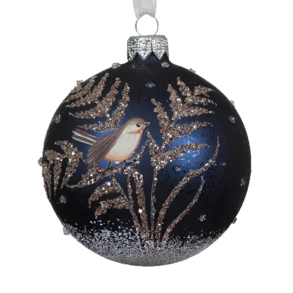 Bauble Glass Matt Bird on Fern Leaf Image