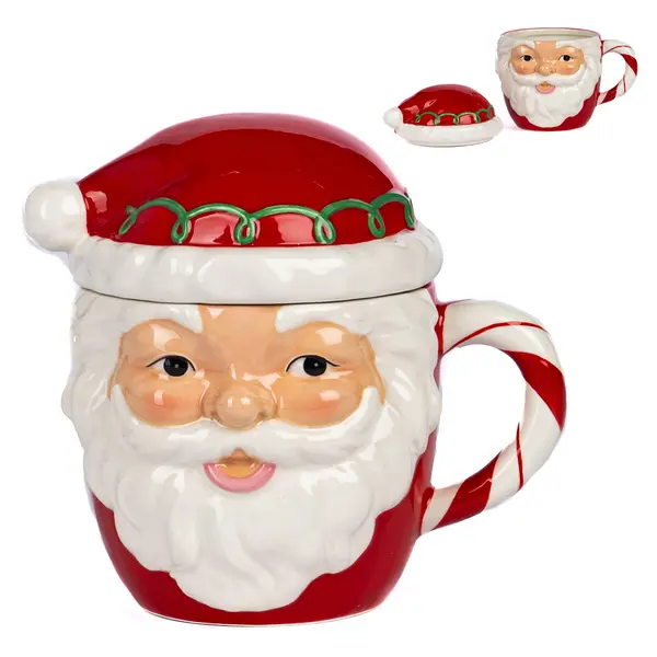 Dolomite Candy Cane Santa Mug with Lid Red 15cm