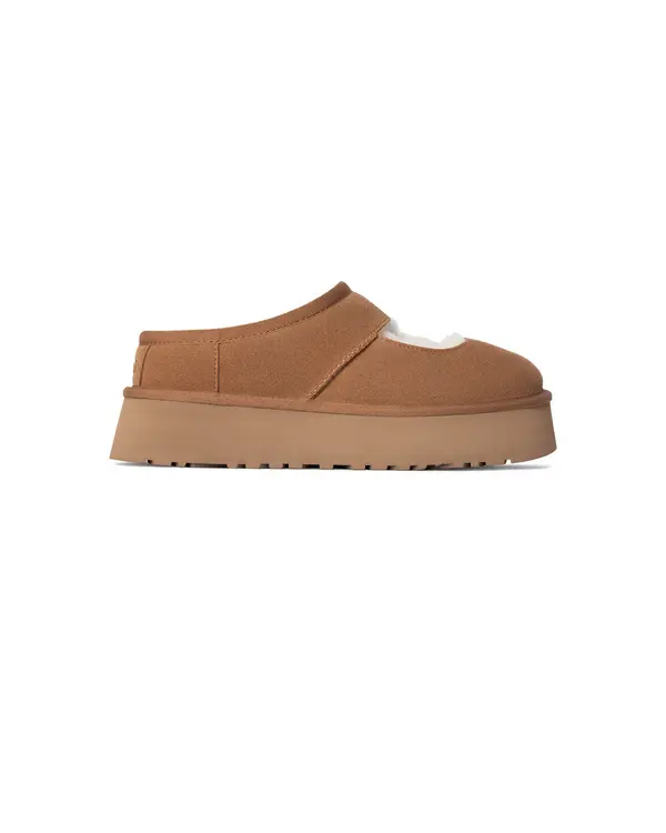 Maxi Platform Suede Slippers with Fur Detail