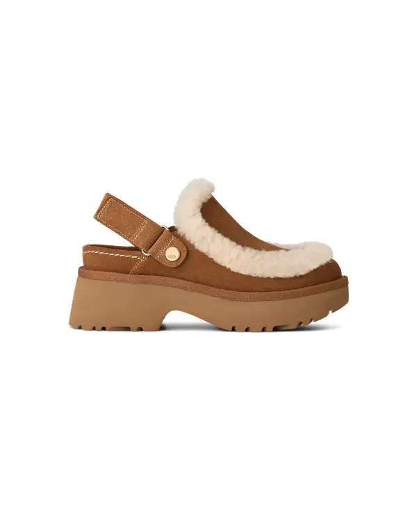 Sheepskin Lined Suede Clog with Slingback