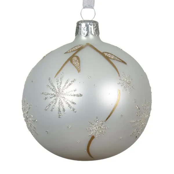 Glass Bauble with Matt Glitter Flower Image