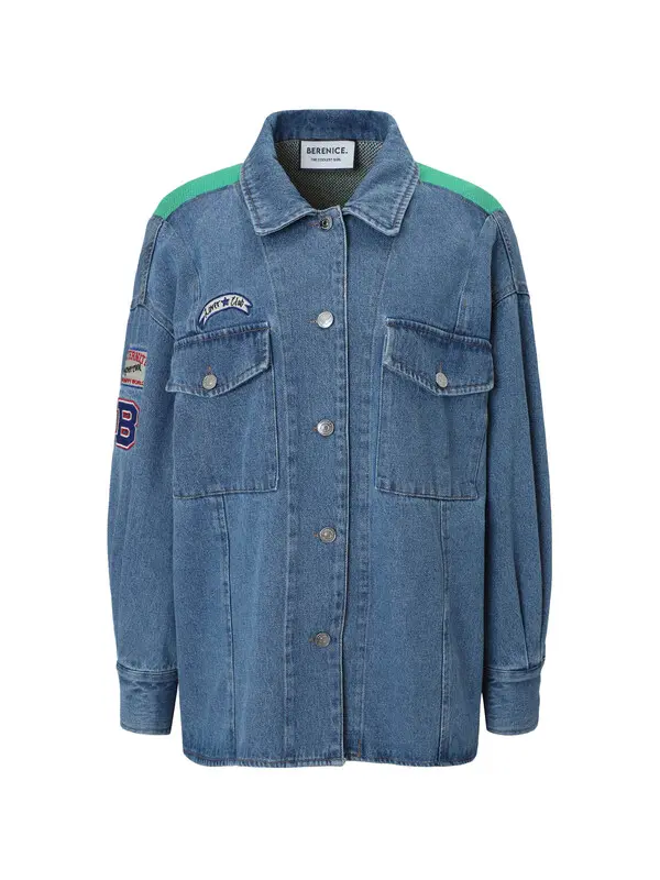 Oversized Denim Overshirt With Knitted Back Motif