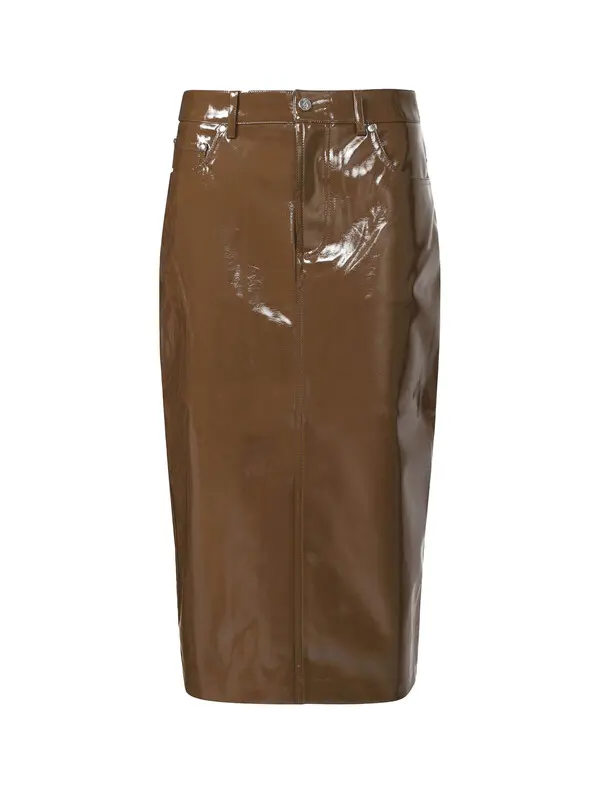 Vinyl Midi Skirt with Back Slit