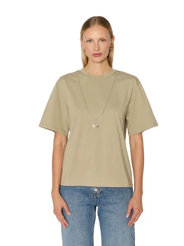 Oversized Round Neck T-shirt with Detachable Silver "Love" Necklace