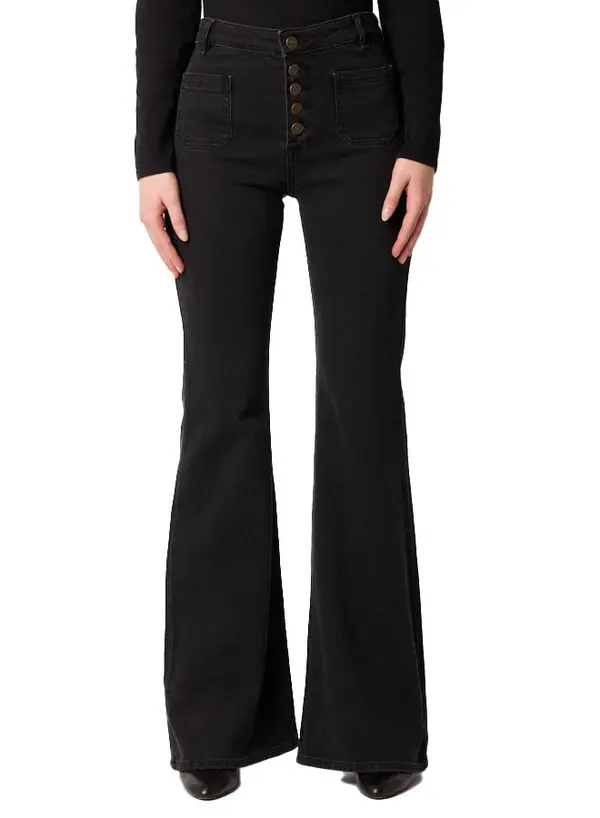 Flared Jeans with Button Fly and Patch Pockets Front Image