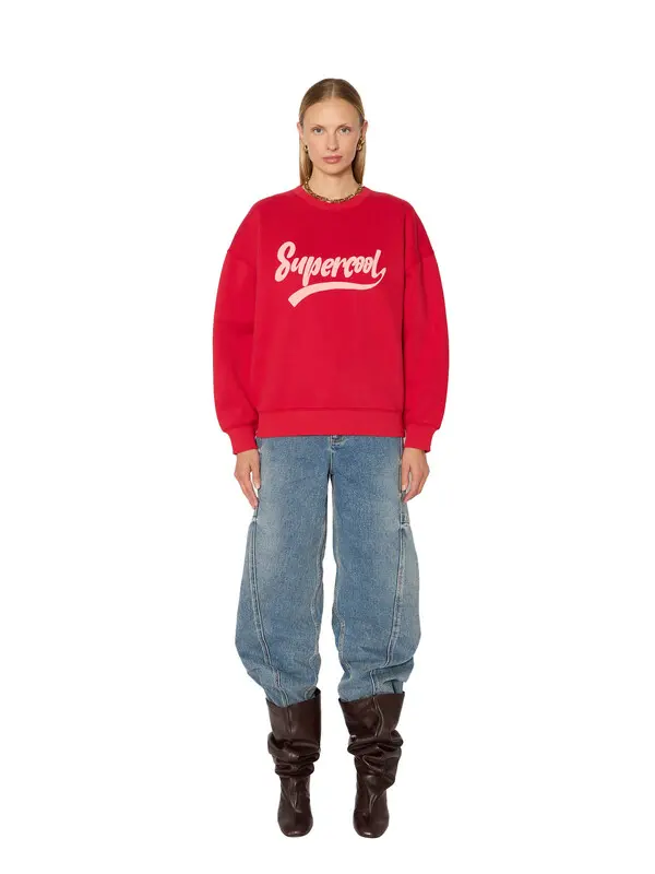 Oversized Sweatshirt with "SUPERCOOL" Print Image