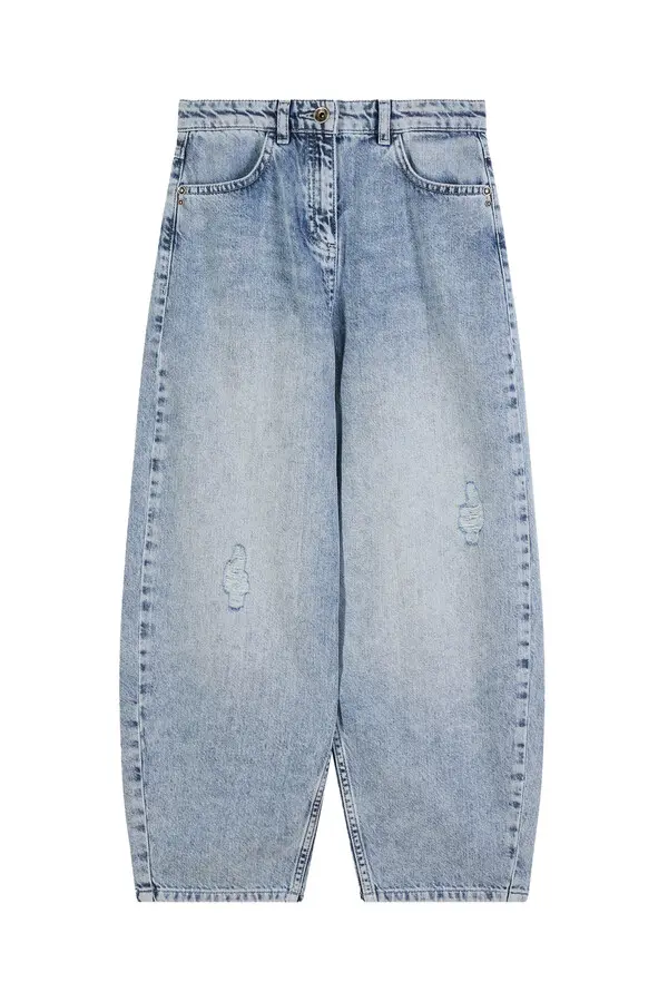 Relaxed Fit Wide-Leg Distressed Jeans