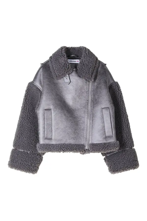 Distressed Faux-Suede and Shearling Moto Jacket