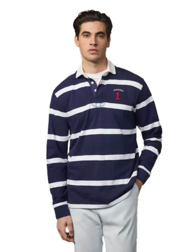 Classic Fit Number Striped Rugby Shirt