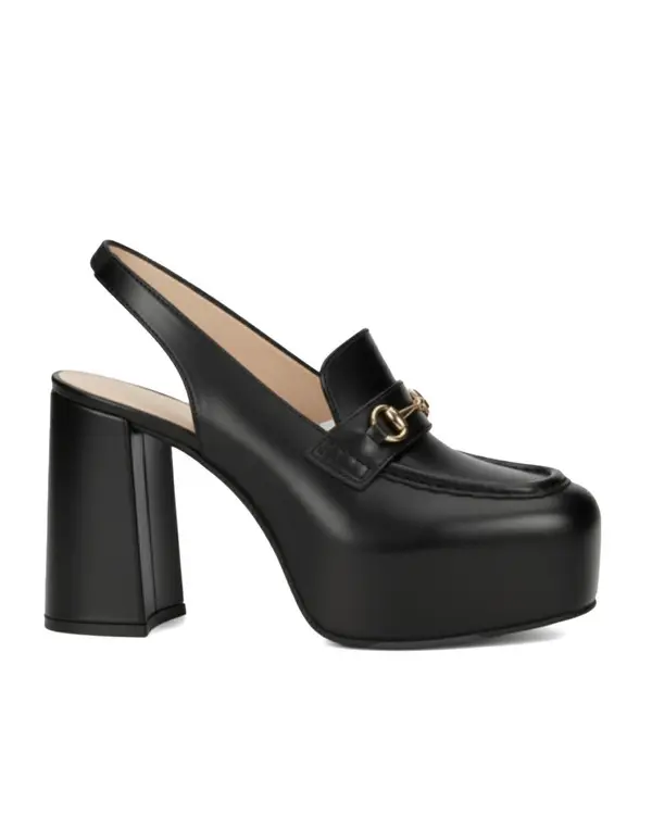 High-Heel Platform Leather Loafer with Horsebit Detail
