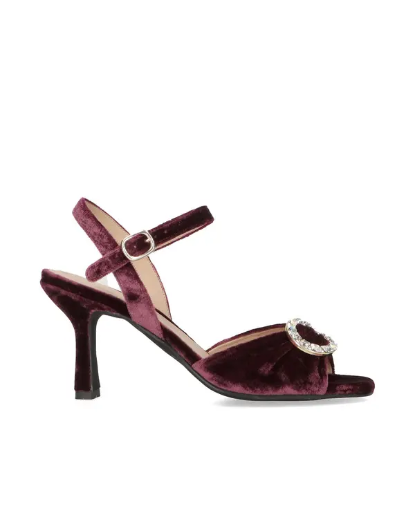 Velvet Ankle Strap Sandals with Crystal Embellished Buckle