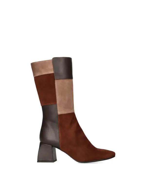 Mid-Calf Patchwork Suede and Leather Boot