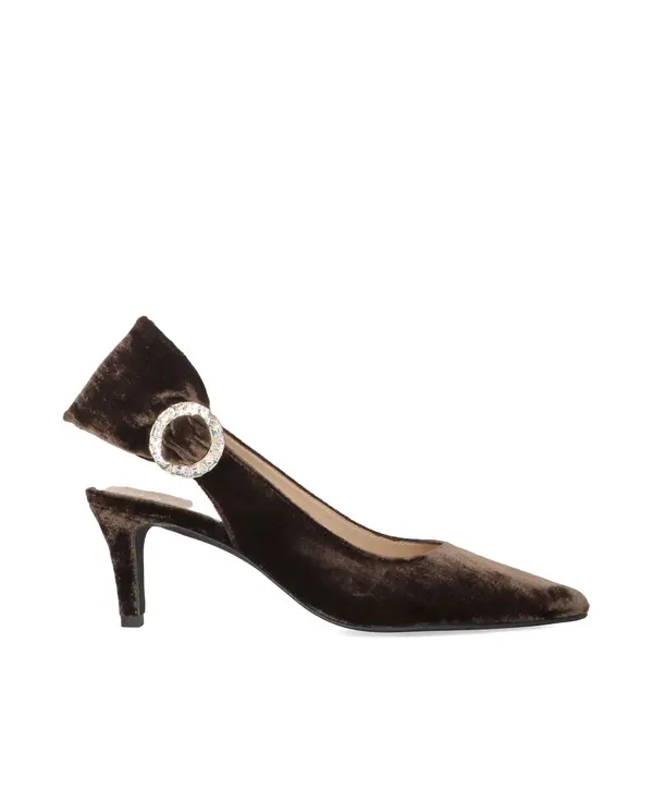 Velvet Slingback Heeled Pump with Crystal Buckle
