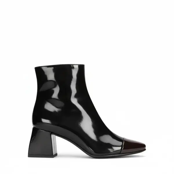 Block Patent Ankle Boot with Contrast Toe and Heel