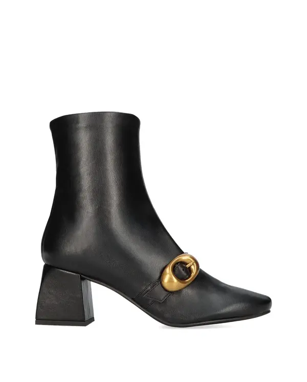 Leather Ankle Boot with Gold O-Ring Detail