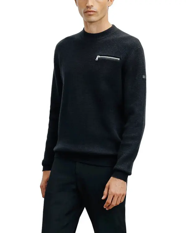 Crew Neck Long Sleeve Sweater with chest Zipper