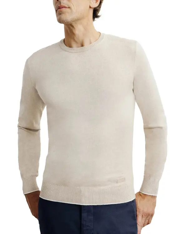 Cotton Crew Neck Sweater with Suede Elbow Patches