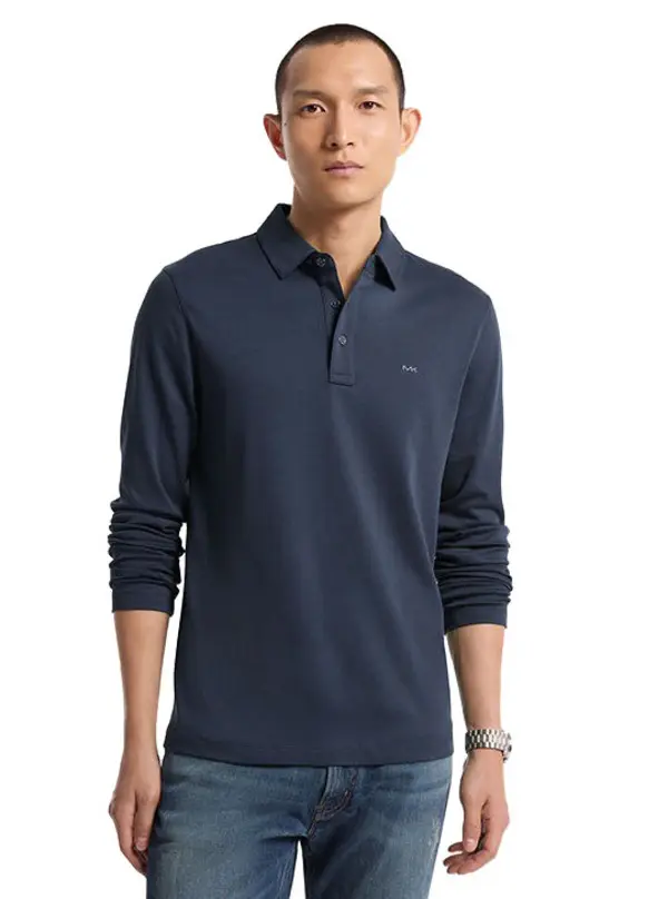 Cotton Long-Sleeve Polo Shirt