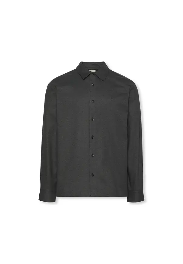 Melange Flannel Relaxed Button-Down Shirt Image