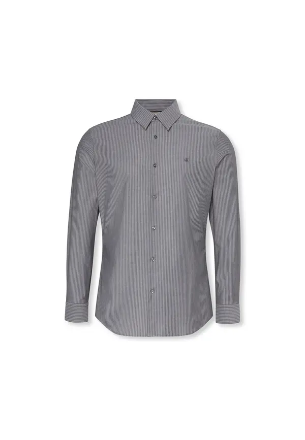 Long-Sleeve Striped Button-Down Shirt with Chest Logo