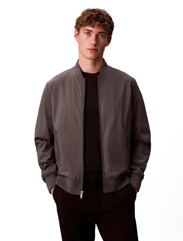 Minimalist Bomber Jacket with Ribbed Trim Image