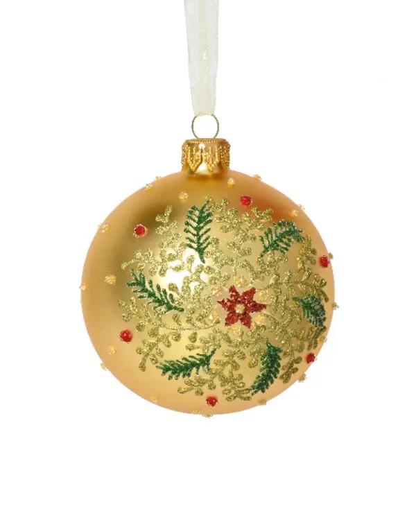 Bauble glass matt small leaf branches GOLD Image