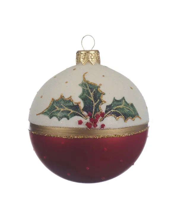 Bauble glass shiny, matt holly top, holly bottom MATT Image