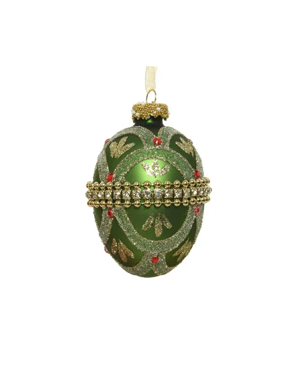 Egg glass matt belt w diamond,glitter,beads,gems GREEN Image