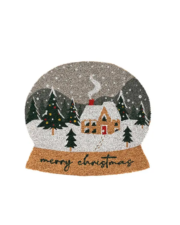 Doormat coir snowball shape tufted MERRY CHRISTMAS Image