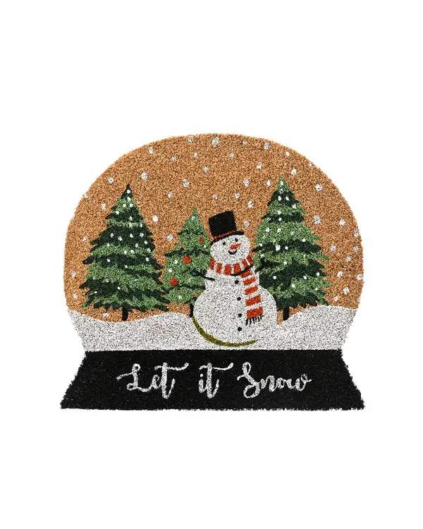 Doormat coir snowball shape tufted LET IT SNOW Image