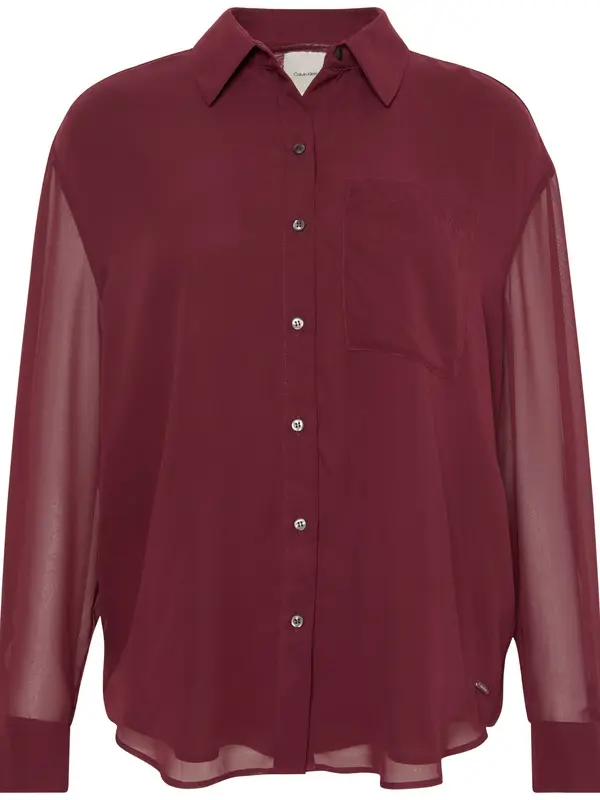 Sheer-Sleeve Button-Down Shirt Image