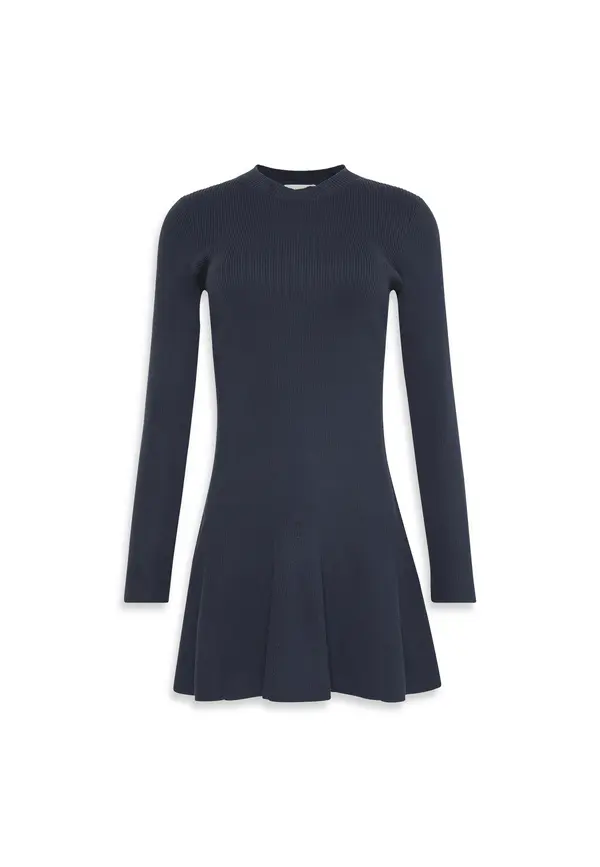 Cotton Knit Long Sleeve Mini Dress