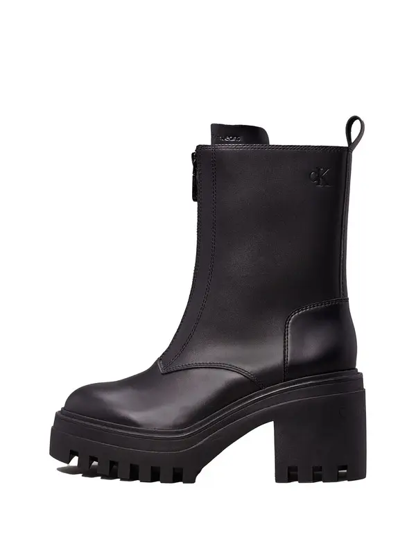 Leather Chunky Heeled Zip Boots