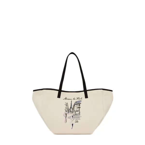 Canvas Tote Bag with Paris Skyline Illustration