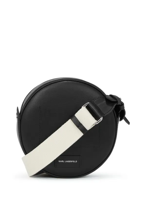 K/Circular Perforated Leather Crossbody Bag with Branded Strap