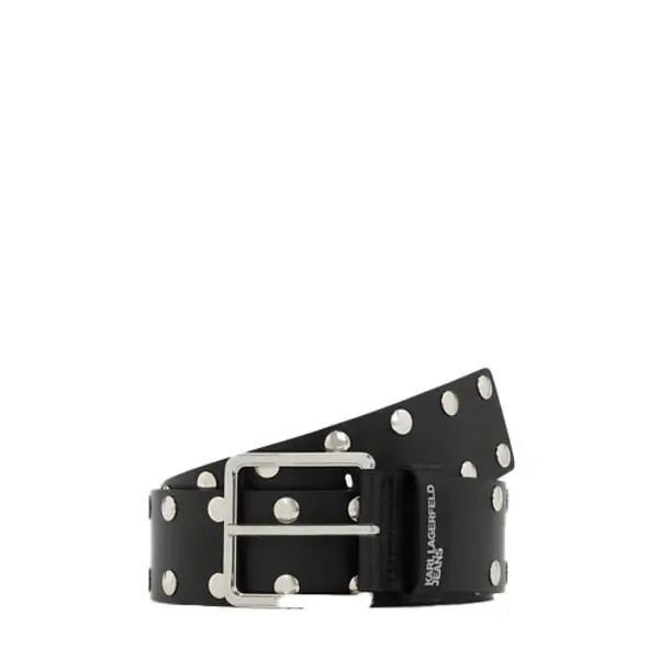 Leather Studded Belt with Silver Buckle