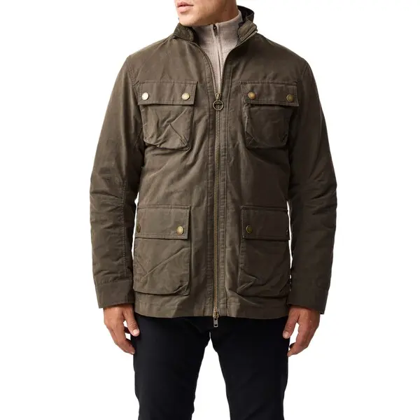 Waxed Canvas Utility Jacket with Four Pockets