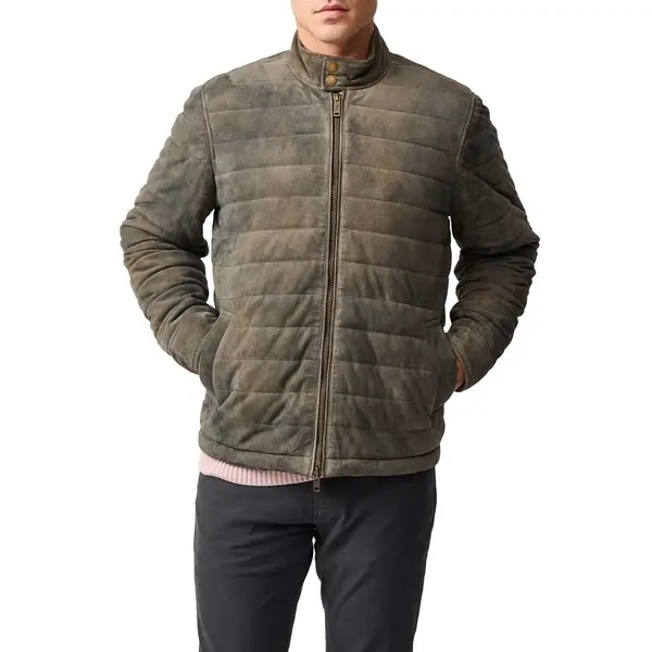 Stand Collar Suede Quilted Bomber
