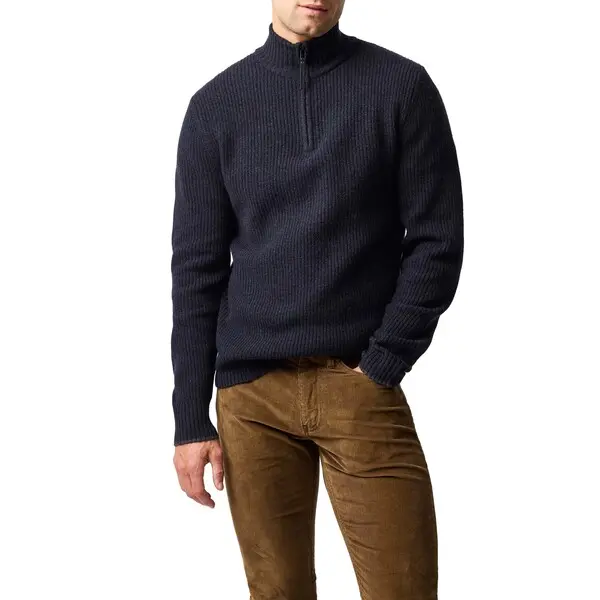 Ribbed Quarter Zip High Neck Sweater