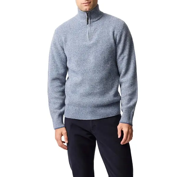 Ribbed Quarter Zip High Neck Sweater