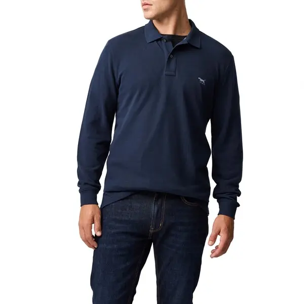 Long-sleeve Melange Cotton Pique Polo with Contrast Logo