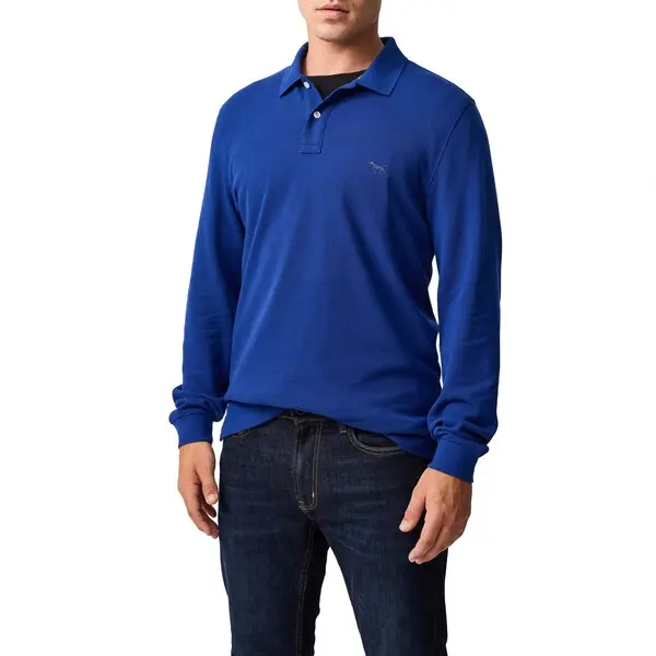 Long-sleeve Melange Cotton Pique Polo with Contrast Logo