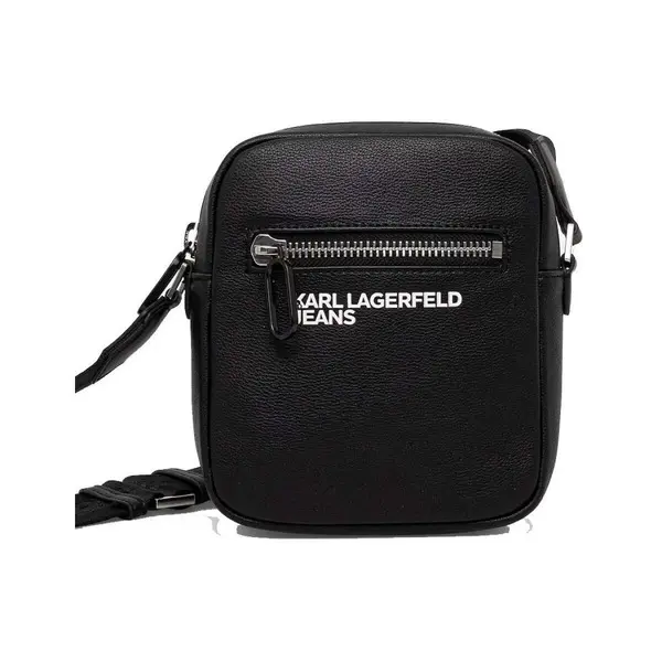 Logo Front-Zip Leather Crossbody Bag