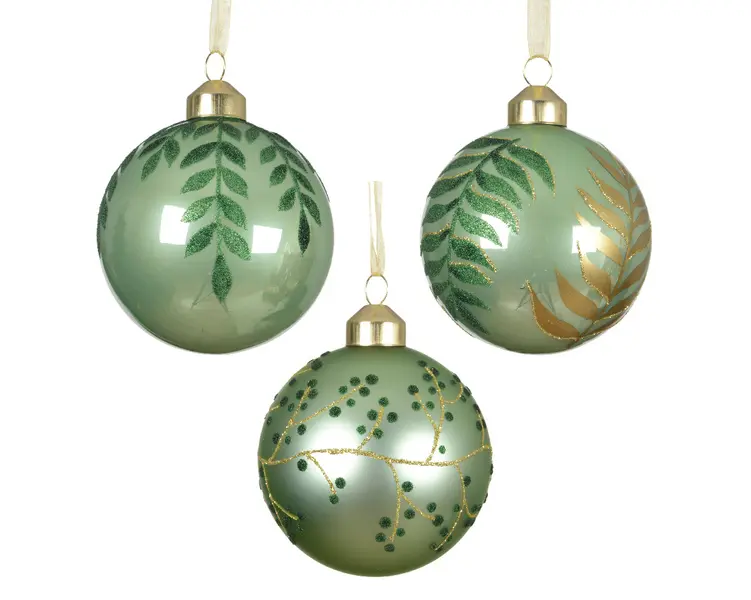 Baubles glass enamel- matt w leaves painting Image