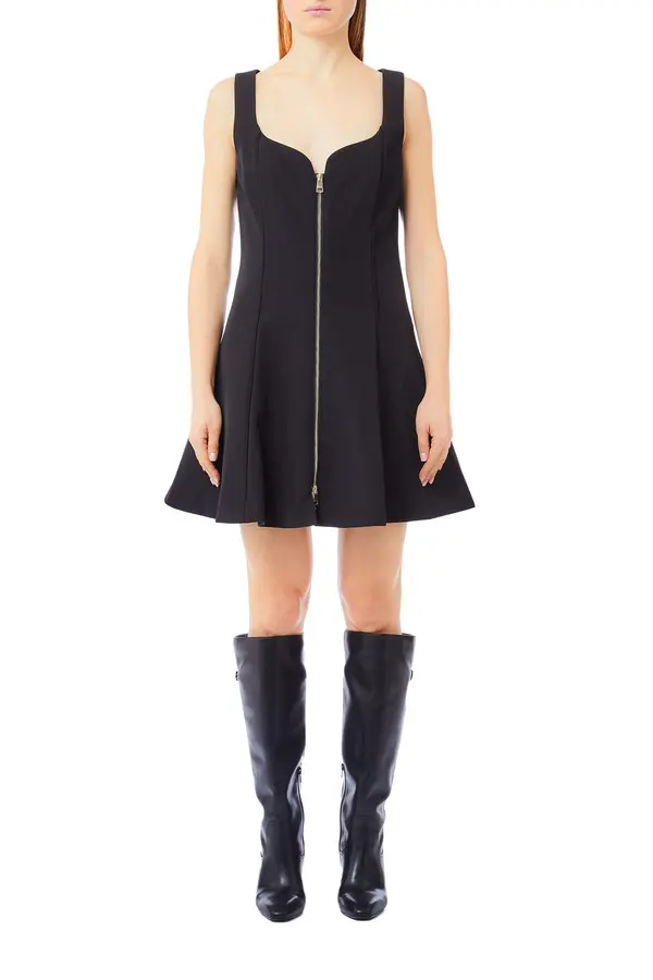 Zipped Flared Short Dress