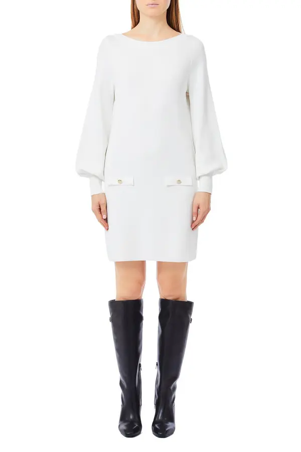 Knit Mini Dress with Balloon Sleeves