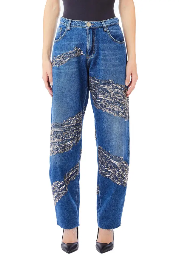 Balloon Jeans with Studs and Gemstones