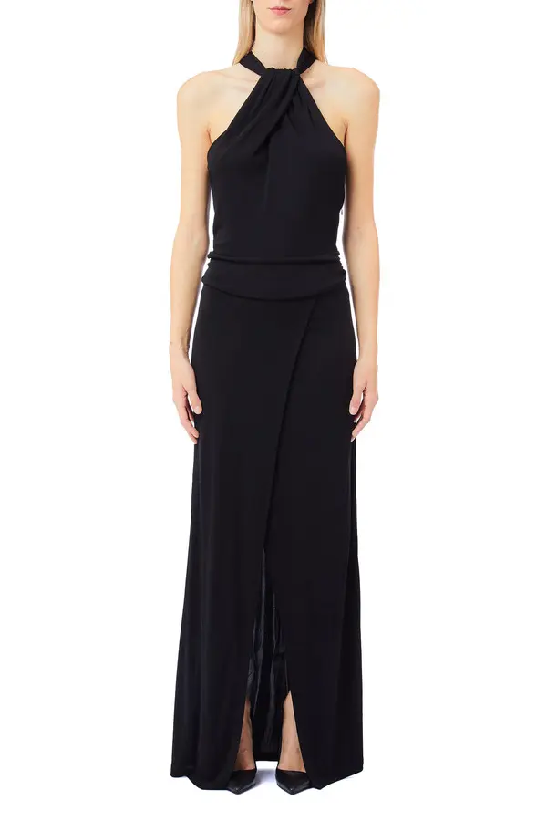 Long Viscose Interlock Dress with Scarf